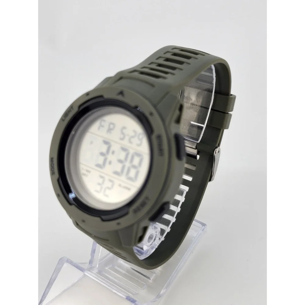 Digital Sports Men's Watch 45MM‎ Dark Green Plastic Bands Light Working
